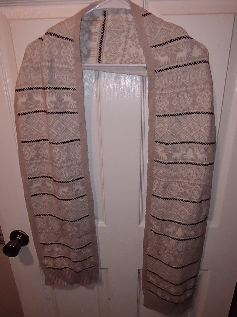 Talbots Beige Patterned Knit Scarf with Dark Accent Stripes